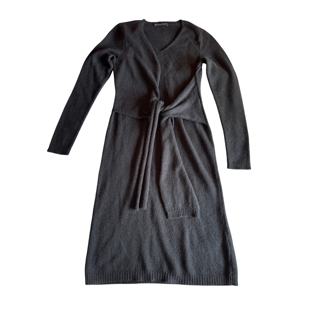 Peruvian Connection Black 100% Royal Alpaca Tie Front V-Neck Sweater Dress S